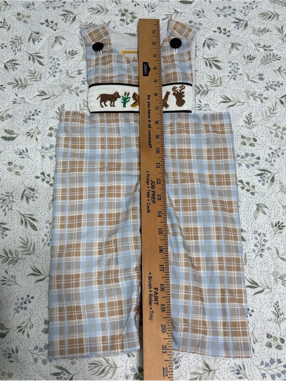 Smocked Plaid Woodland One-Piece Bodysuit - Light Blue & Brown